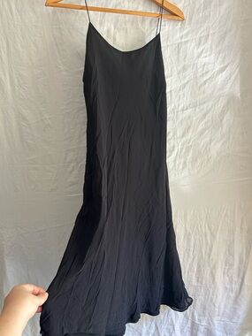 90s Minimalist Quiet Luxury Spenser Jeremy 100% Silk Black Midi Slip Dress